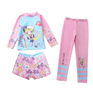 Baju Renang Anak Perempuan Setelan 3in1 Impor Motif Lucu Pink 9 Ukuran XL-5XL Baju Renag 3in1 Celana Pendek Dan Panjang