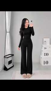 Set áo cổ tròn tay dài kèm quần dài ống rộng KVYBODY S28 chất thun cotton borip lụa dày mịn co giãn