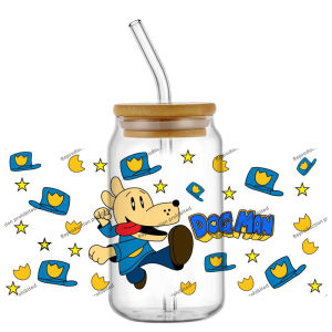 Cartoon Dog Character UV DTF Cup Transfer Sticker Waterproof DIY Decal for 16oz Glass Can Tumbler Cup Wrap Decoration