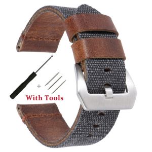 High Quality Nylon+Leather Sport Watch Strap for 20mm 22mm 24mm Universal Soft Sport Watch Band Bracelet Accessories with Tool