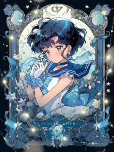 Bandai | S-Sailor M-Moon Anime Character Vintage Mosaic Full Round/Square DIY Diamond Painting Canvas Art Wall Decor for Living Room Gift