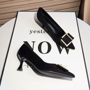 French Style Velvet Work High Heels Womens Pointed Toe Thin Heel Comfortable New 2025 Square Heel Not Tired Footwear
