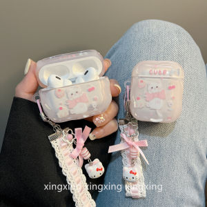 Sweet Pink Bowknot Bluetooth Airpods pro 2 Case Soft TPU Apple Compatible Cat Friendly Protective Cover for Earphones