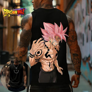 Bandai | Dragon Ball Peach Evil Charm Black Wukong New Edition Printed Vest Spring and Summer Mens T-Shirt Vest Street Premium Wear Top