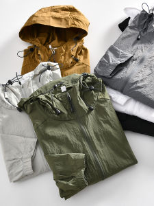 Mens Summer Casual Hooded UPF50+ Sun Protection Lightweight Breathable Outdoor Jacket Nylon Fabric Long Sleeve Zipper Closure
