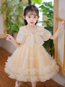 Princess Style Summer New Childrens Dress Puffy Skirt Little Girl Clothes Short Sleeve Polyester Fabric Party Outfit for Girls