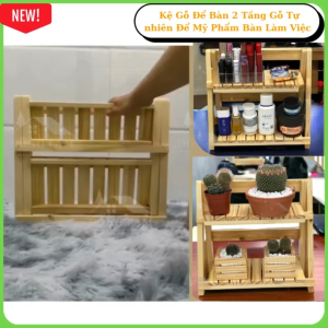 Kệ Gỗ Để Bàn gấp gọn 2 Tầng Gỗ Tự nhiên Để Mỹ Phẩm để đồ Bàn Làm Việc Thước 37x11-14x30