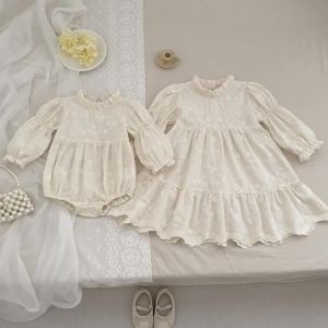 New Autumn 0-6Yrs Sister Dress Girl Party Dress Baby Girl Embroidery Romper Sister Birthday Party Cotton Kids Princess Dresses