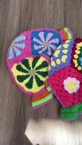 Women Muticolor Crochet Korean Handmade Bucket Hat Women Weaving Knitted Hat Y2k Fashion Flowers Autumn Winter Beanies Basin Cap