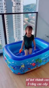 Bể bơi thành cao 3 tầng cao cấp cỡ lớn tới 3m05 ( tặng kèm miếng vá bóng thả bể cho bé vui chơi) hồ bơi phao bơm hơi điện dày dặn đáy chống trơn trượt an toàn cho bé