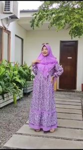 Gamis  Dewasa Ibu Set Hijab LD 110 PB 138 Bahan Shakila Premium Mix Ceruty Babydoll Motif Bunga