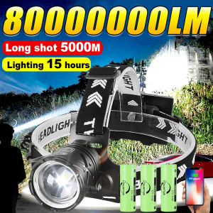 80000000LM Powerful LED Headlamp Bright Type-C Rechargeable 3*18650 Head Flashlight Camping Searching Hunting Fishing Lantern
