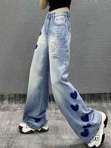 Quần Jeans Denim Ống Rộng Cạp Cao Cho Nữ Mùa Xuân Quần Jeans Denim Thanh Lịch Quần Ống Rộng Thoải Mái Thường Ngày