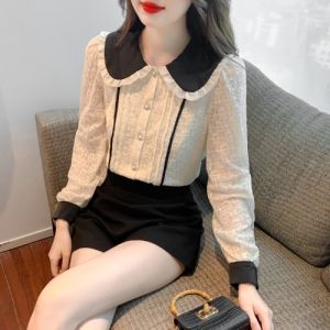 Fall New Style Doll Collar Lace Long Sleeve Chiffon Shirt Womens Elegant French Design Sense Top Fashionable Casual Wear