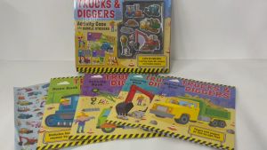Trucks & Diggers Book Gift Set Construction Vehicles For Kids with 4 Books & Stickers
