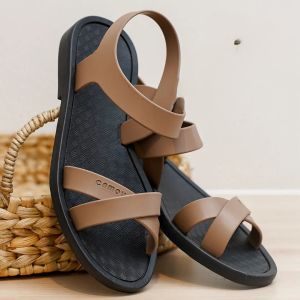 Camou Sandal Sepatu Wanita Terbaru Kekinian 2023 Dewasa Simple Tali Korea Style Jumbo Vara Cashew
