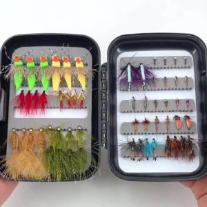 52pcs/Box Assorted Flies Kit Dry/Wet Flies Streamer Hoppers Midge Buzzer Perdigon Nymph Trout Panfish Bass Lure Bait