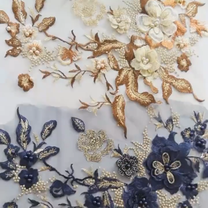 3D Embroidered Patches Nail Bead Tulle Applique Flower Patch for Clothing Wedding Dress Lace C Fabric DIY Decoration Colorful Flower Fabric Beaded Lace Applique Flower Fabric Patch for Bridal Dress Handmade Sewing Tool for Wedding DIY Crafts