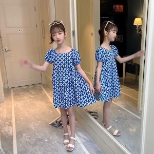 พร้อมส่ง⚡ชุดเดรสสีน้ำเงินพิมพ์ลาย แขนตุ๊กตาสุดน่ารัก สำหรับเด็กผู้หญิง(202)