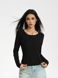 เสื้อยืดคอกลมแขนยาวทรงสลิมฟิตสำหรับผู้หญิง เสื้อชั้นในฤดูใบไม้ร่วง/ฤดูหนาว ดีไซน์เรียบง่าย สวมใส่สบาย ระบายอากาศได้ดี