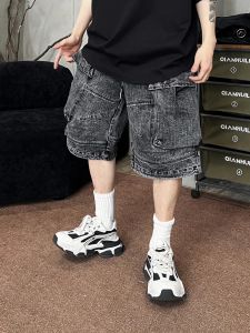 กางเกงขาสั้นยีนส์ทรงหกส่วนสไตล์ญี่ปุ่นสำหรับผู้ชายในช่วงฤดูร้อน กางเกงขาสั้นทรงหกส่วนทรงหกส่วนที่สวมใส่สบายและทันสมัย