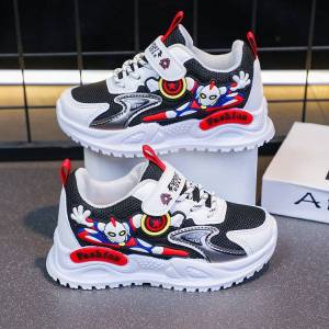 Breathable Mesh Childrens Running Shoes Comfortable Cartoon Boys Shoes Slip-On Rubber Outsole PU Upper for Ages 3-12