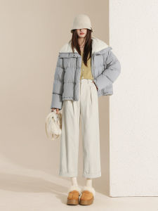 กางเกงขายาวทรงหลวมเอวสูงผ้าคอร์ดูรอยสไตล์ย้อนยุคสำหรับผู้หญิง กางเกงขายาวทรงหลวมสบาย ๆ สำหรับฤดูใบไม้ร่วงและฤดูหนาว