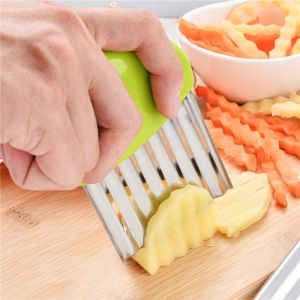 Stainless Steel Potato Chip Slicer Dough Vegetable Fruit Crinkle Wavy Slicer Knife Potato Cutter Chopper French Fry Maker