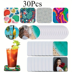 30Pcs Sublimation Blank Coasters Heat-Resistant DIY Drink Coasters for Mugs Home Table Decor Holiday Parties & Gift Ideas