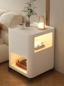 Mobile Nightstand Side Table Sofa Caddy with Wheels Iron Material Simple Modern Style Storage Space Bedroom Furniture