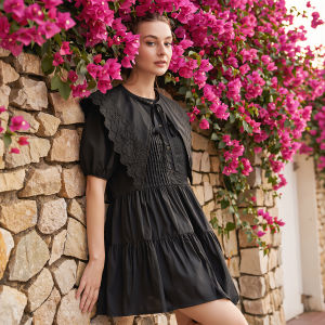 Detachable Embroidery Belted Slimming Dress