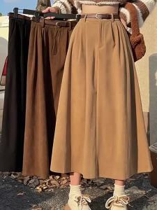 Autumn Winter Womans Corduroy Skirts High Waist Retro Elegant A-line Skirt Long Style Female Goth Skirt Loose Womens Clothing