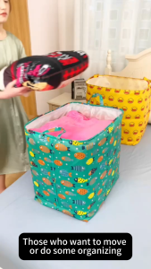 Deli Vusign 100L Foldable Quilt Storage Basket with Drawstring Cover - Moisture/Dustproof Space-Saving Organizer for Blankets & Clothes