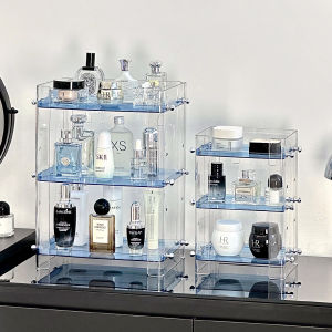 Premium Cosmetic Storage Box Multi-Layer Desktop Skincare Product Organizer Rack Creamy Style Pure Color Rectangular Plastic