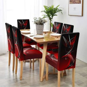 4/6 Chiếc Vỏ Ghế Ăn In Họa Tiết Hiện Đại Màu Đỏ & Đen Trừu Tượng Có Thể Tháo Rời Có Thể Giặt Được Cho Văn Phòng Tại Nhà Khách Sạn Tiệc