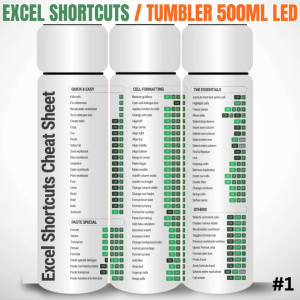 Tumbler Excel Shortcuts Cheatsheet 500ml – Desain Edukatif Tahan Panas Dingin 12/24 Jam