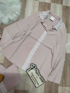 Áo sơ-mi viền ren chất vải lụa mềmmịn