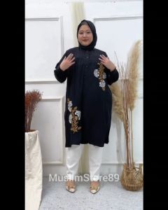 Long Tunik Jumbo XXXXL Model Bordir Dengan Ld 130 Cm