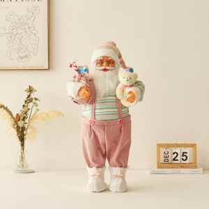 Pink Bear Santa Claus Figurine Christmas Gift