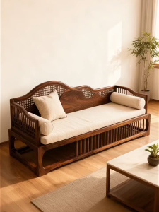 Modern Simplicity Sòng Shì Aesthetic Solid Wood Faux Niu Chair Living Room Carved Black Walnut Cotton Linen Furniture