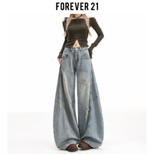 Forever 21 American Style Loose Wide Leg Jeans Womens High Waist Torn Autumn Light Blue Denim Pants Casual High Waist Jeans