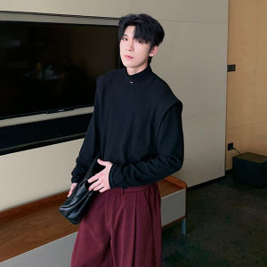 Hualun Mens Long Sleeve T-Shirt Half High Collar Warm Velvet Base Shirt Trendy Brand Inner Wear Youth Popular Loose Fit Autumn Winter