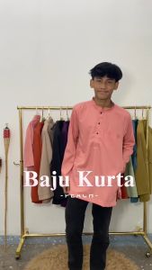 🔸【 Kurta Slim Fit Warna Peach 】Kurta Budak & Dewasa Sedondon Kain Cotton PREMIUM / KURTA RAYA D001K KD / SFPC / KD SET