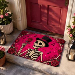 VIKAMA Halloween Front Door Mat Dancing Skeleton Witch Hat Pumpkin Spider Web Non Slip Indoor Outdoor Porch Decor Mat