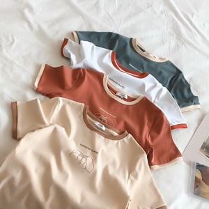 Korean Style Simple Casual Versatile Contrast Color Short Sleeved T-shirt