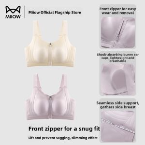 Miiow | Sports Bra Womens Shock Absorption Anti-Sagging Foundation Liquid Front Zipper Thin Vest Style Bra Large Chest Appears Small