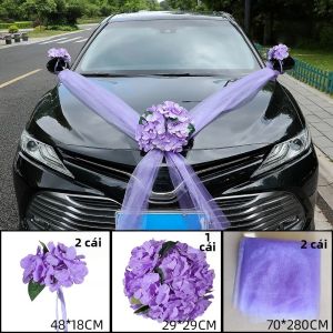 Hoa Cẩm Tú Cầu Tím Trắng Trang Trí Nắp Capo Xe Vải Voan Phụ Kiện Cưới Đồ Trang Trí Xe Cho Xe Mới Cưới
