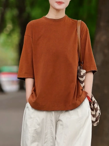 QINGNAER | Plus Size Simple Casual Round Neck Short Sleeve T-Shirt