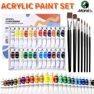 Maries 24 Colors Acrylic Paint Set with 7 Brushes12ml/0.4oz24 TubesArt Supply Kit for CraftsCanvasCanvasWoodRockDIY
