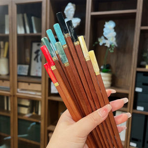 Reusable 5Pairs Red Sandalwood Tableware Handmade Japanese Natural Wood Chopsticks Sushi Food Multi Color Wooden Chop Sticks